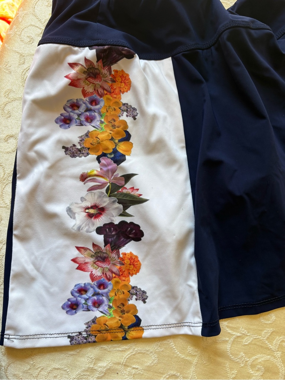 Navy golf skirt  with Floral Side Panel